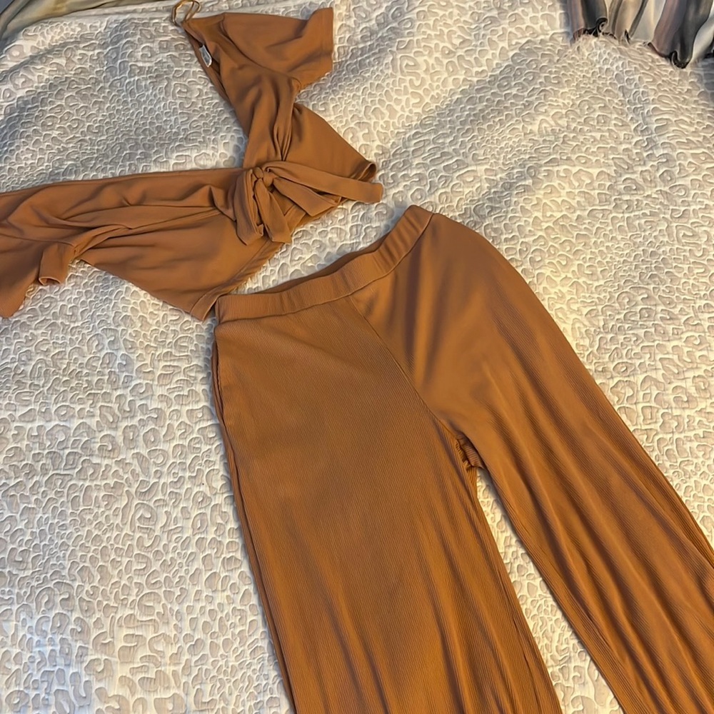 Crop Tie Top and Pants Set